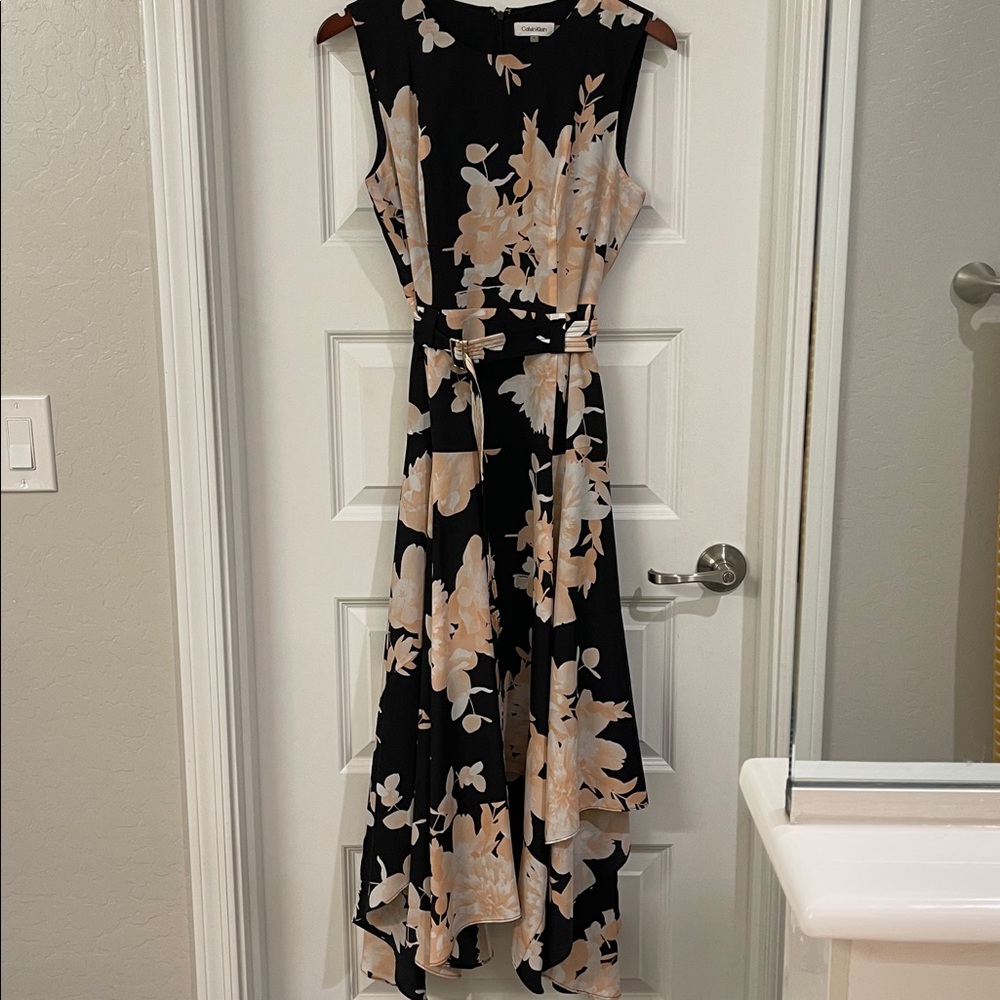 Calvin Klein Black Peach and Cream Floral Dress